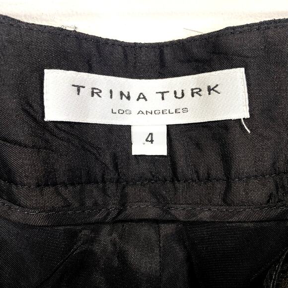 TRINA TURK Black Floral Jacquard Pants Sz 4 Ankle Straight Leg Shimmer Luxury - Picture 4 of 8